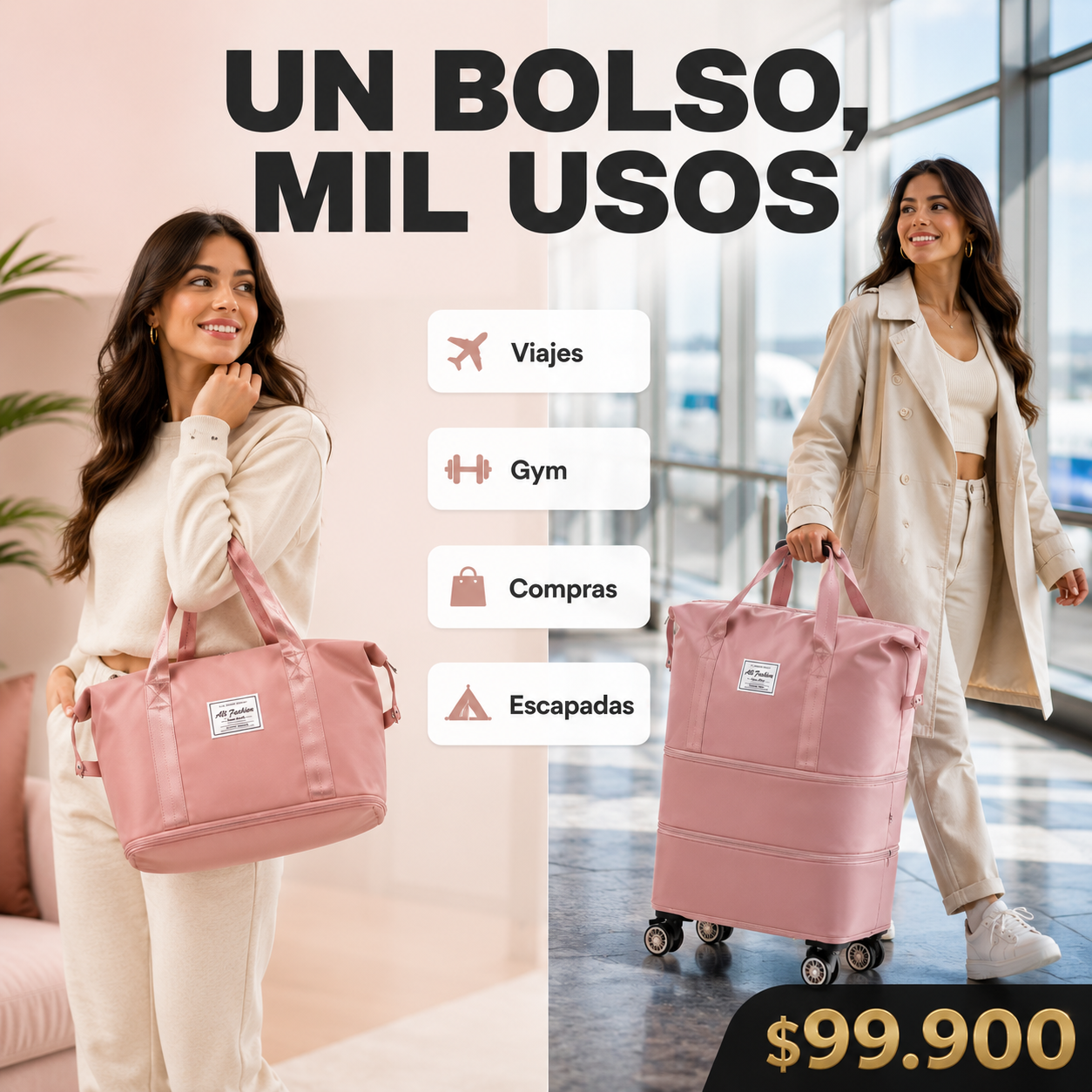 Bolso Expandible 3 en 1 con Ruedas 360°