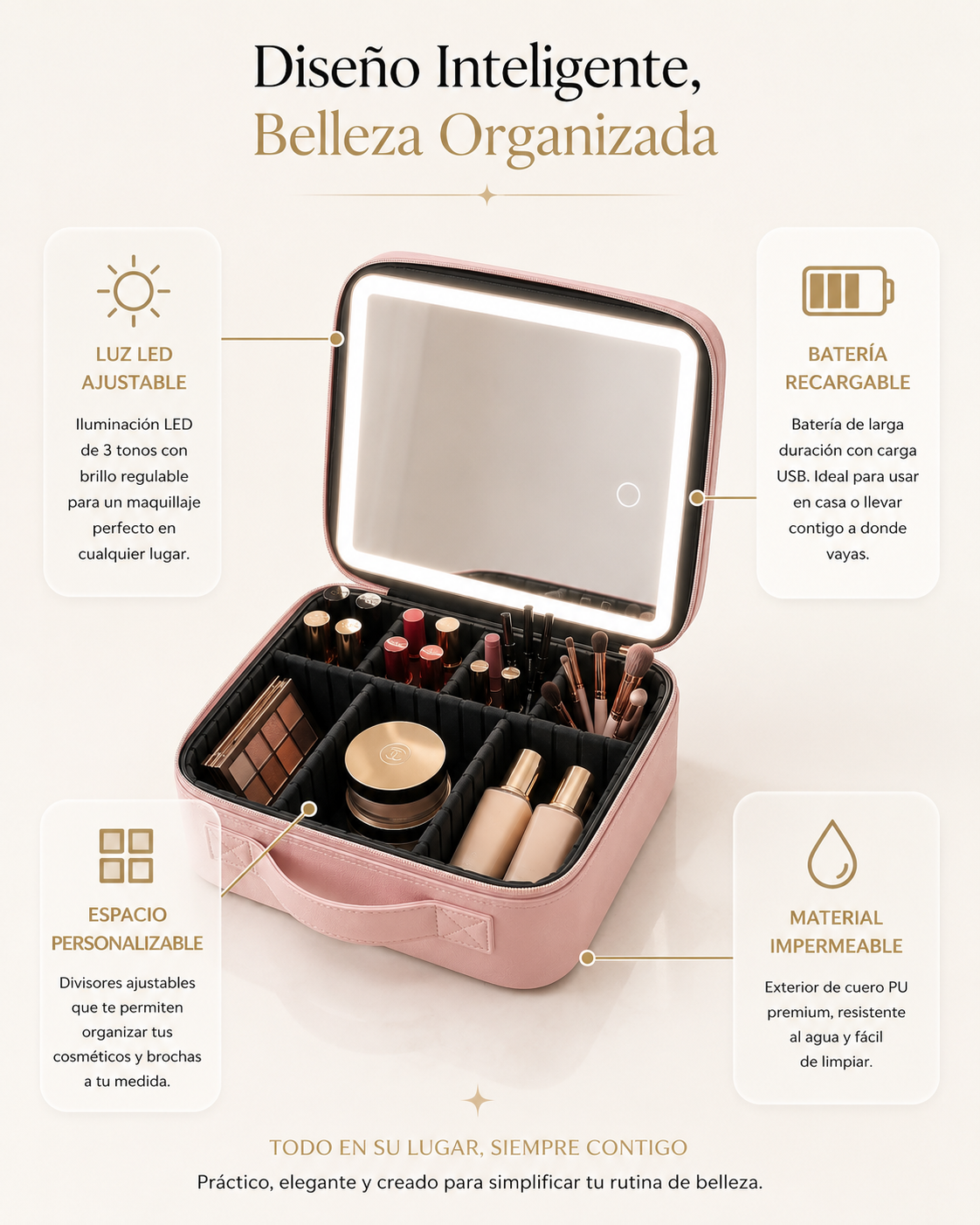 Neceser De Maquillaje con luz LED