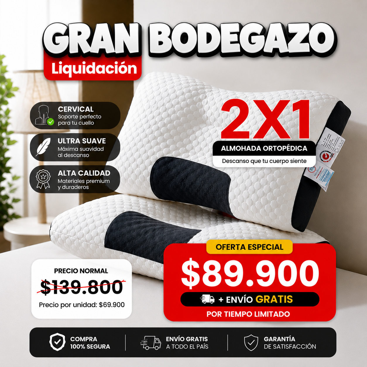 Almohada Ortopédica 2X1 + Envio Gratis