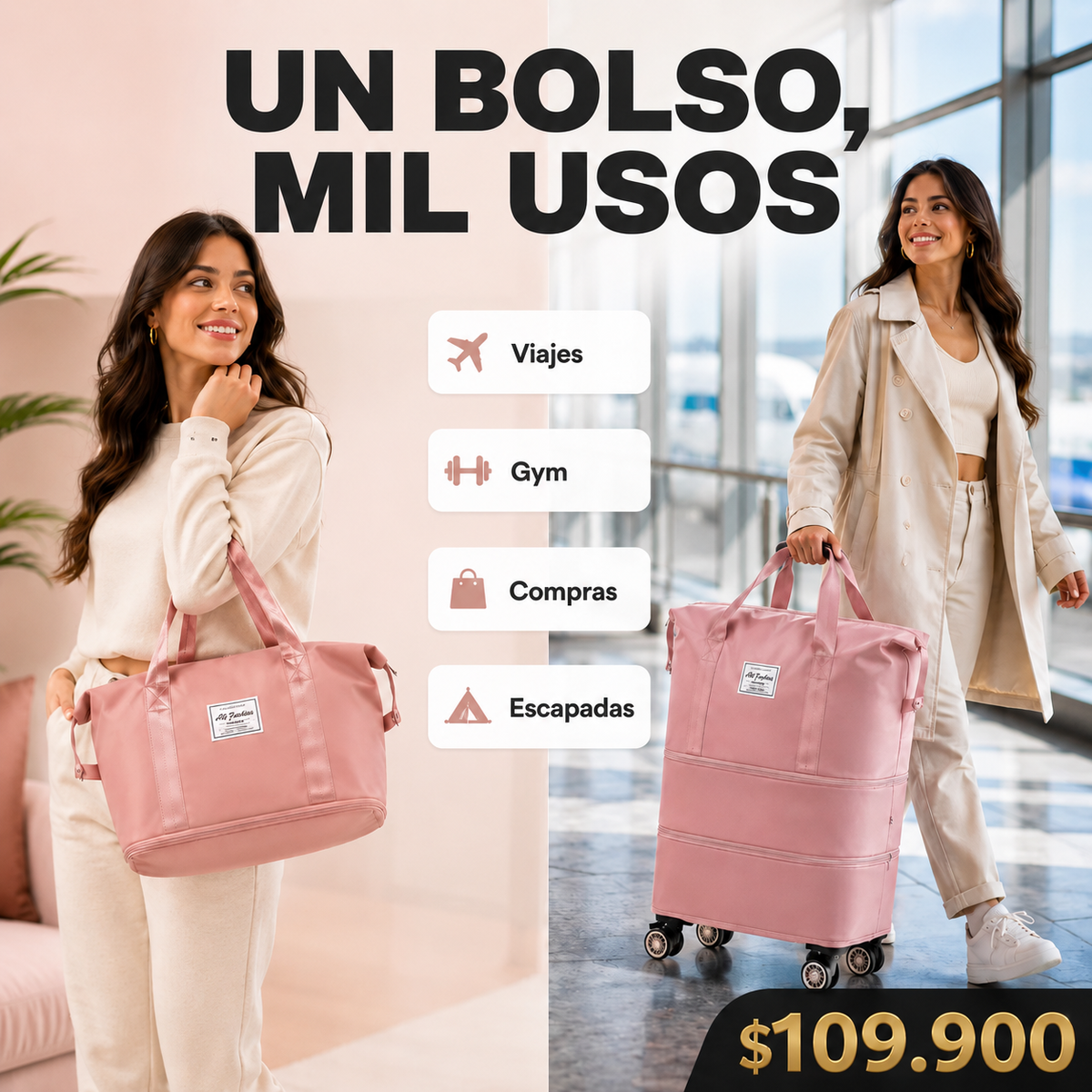 Bolso Expandible 3 en 1 con Ruedas 360°
